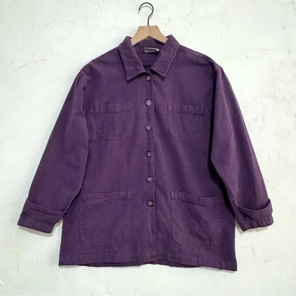 Purple Cotton Chore Jacket Relaxed Fit Workwear Erika & Co L - Picture 3 of 6